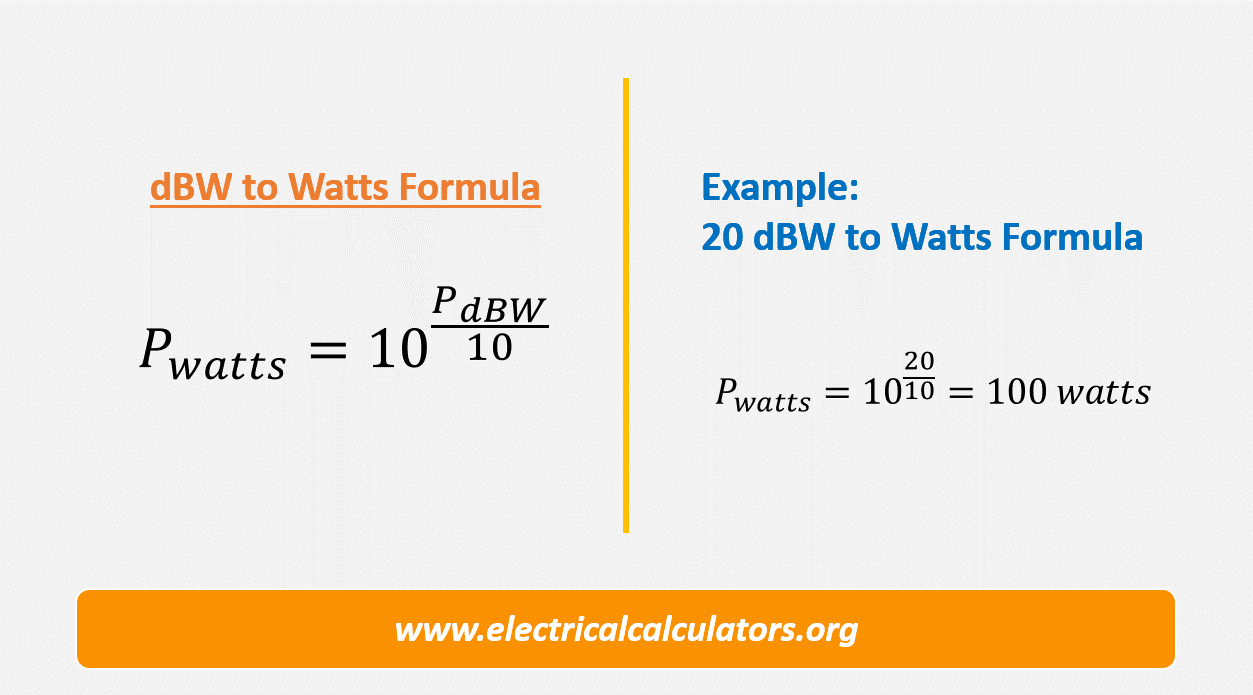 enaguas curva Descubrimiento dBW to Watts Calculator - Decibel watt to Watts Formula Conversion  Calculator • Electrical Calculators Org